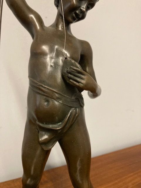 Ancient Bronze Sculpture "Fisherman" From The Late 1800s France Auguste Moreau Height 55 Cm photo Home Decor