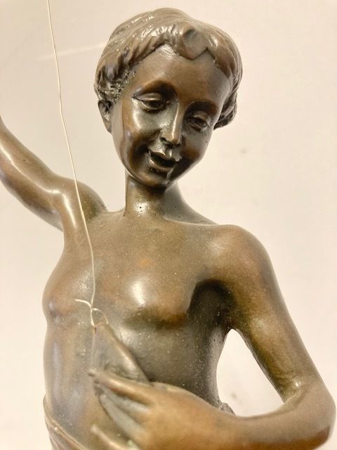 Ancient Bronze Sculpture "Fisherman" From The Late 1800s France Auguste Moreau Height 55 Cm photo 854.88
