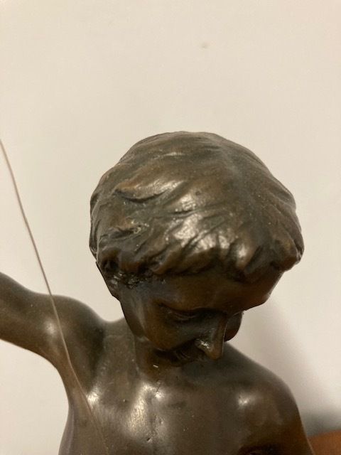 Ancient Bronze Sculpture "Fisherman" From The Late 1800s France Auguste Moreau Height 55 Cm photo buy