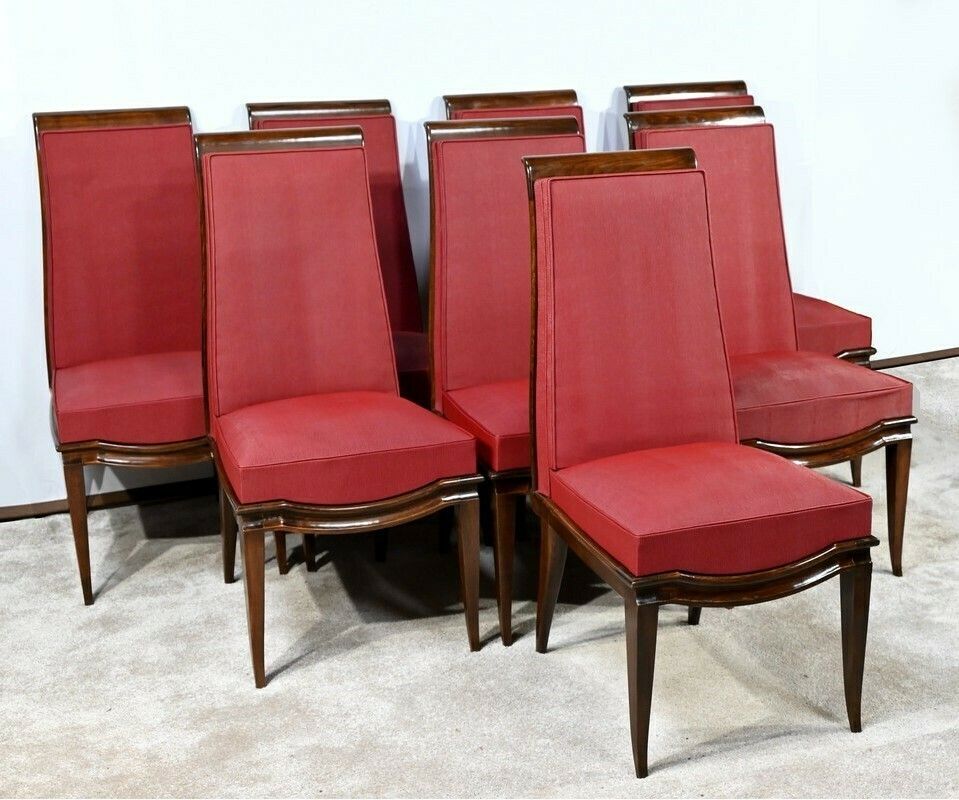 Suite Of 8 Chairs In Solid Beech, Attributed To J.Leleu, Art Deco – 1940 photo for sale