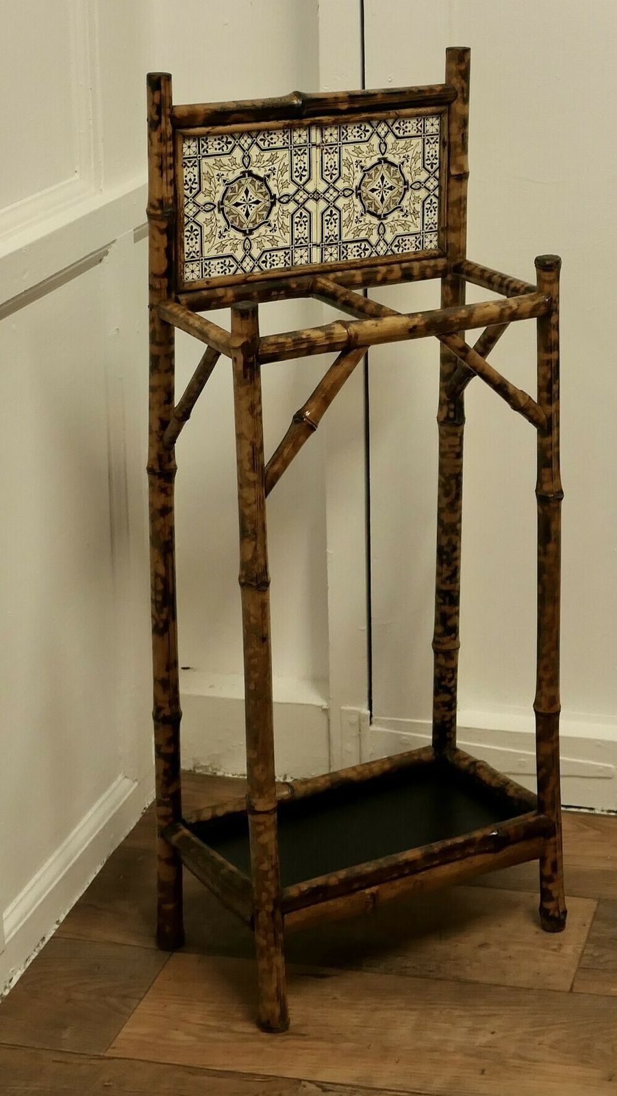 Victorian Bamboo And Tiled Stick And Umbrella Stand photo for sale