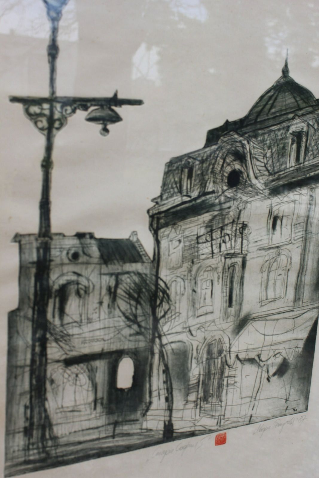 Original Collage Drawing Black And White Art Deco Houses, '87, Signed By Yavora Petrova photo buy