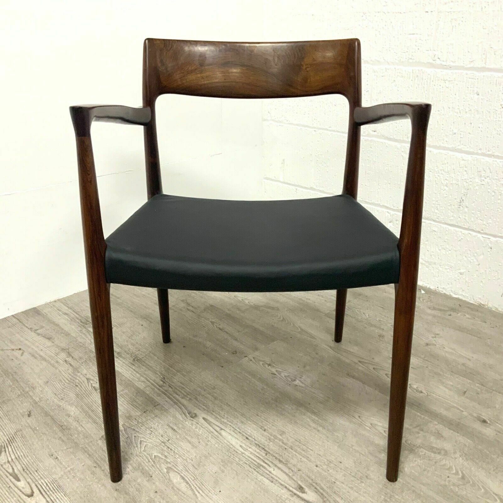 A Pair Of Niels Otto Moller Rosewood Model 57 Office Dining Chairs In Black Leather Rare photo 4995.0