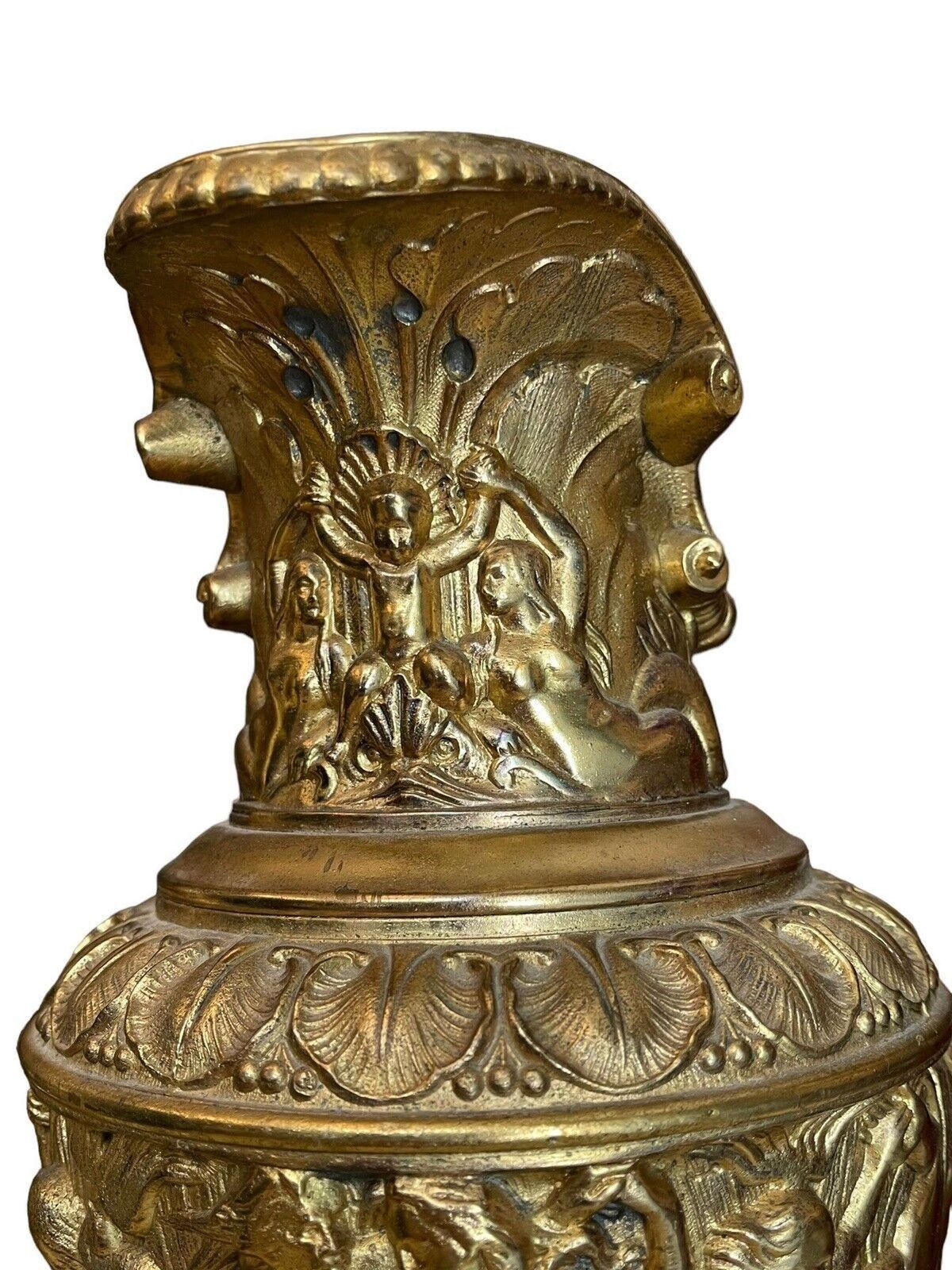 Antique Bronze French Ewer Renaissance Revival Cherub Lamps Circa 1940 photo for sale