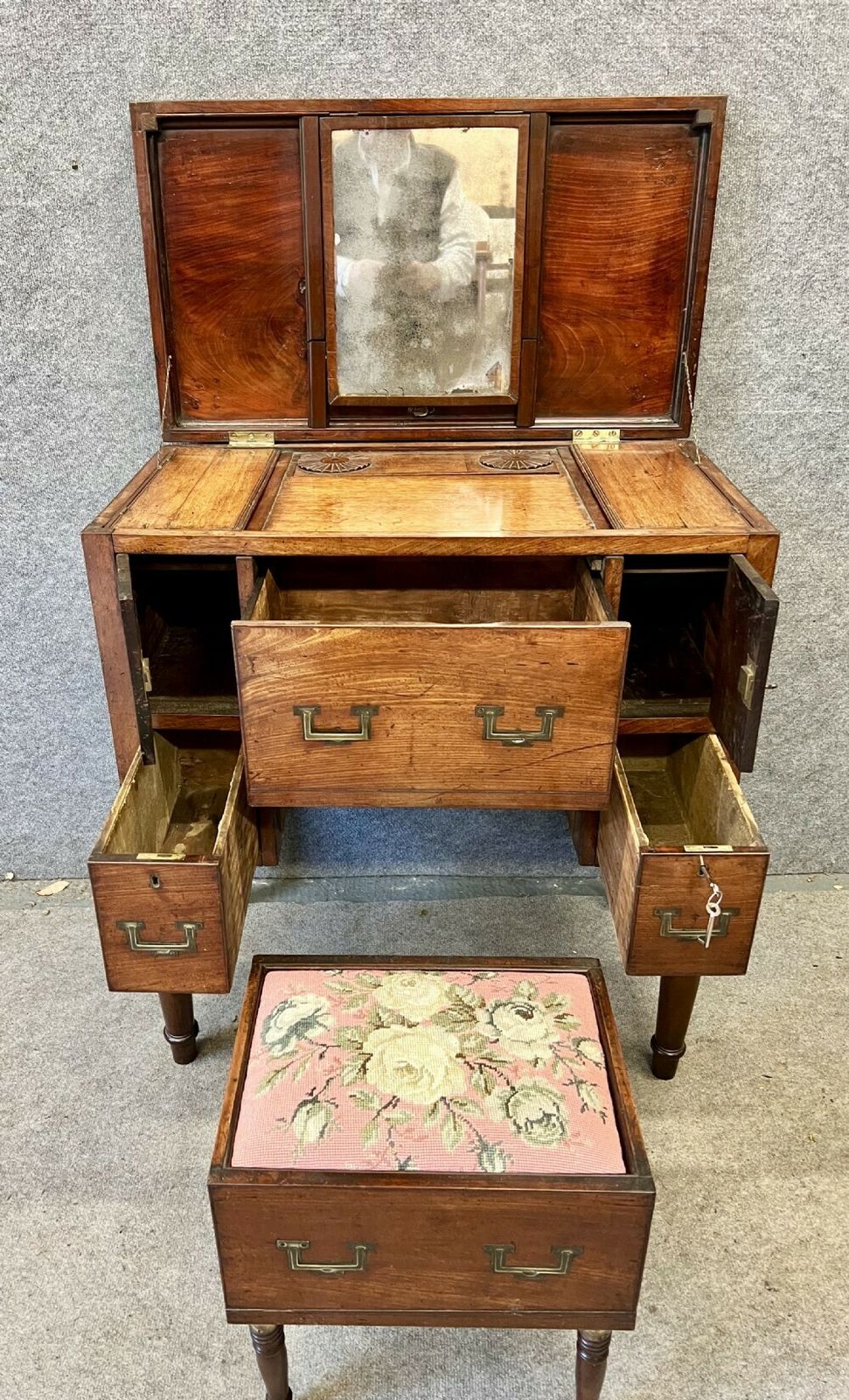 Furniture Unusual George III Mahogany Campaign Dressing Chest photo