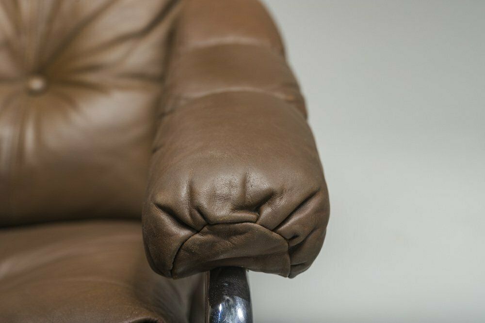 Furniture Swedish Chrome & Brown Leather Lounge Chair And Footstool From Scapa Rydaholm, 1960s, Set Of 2 photo