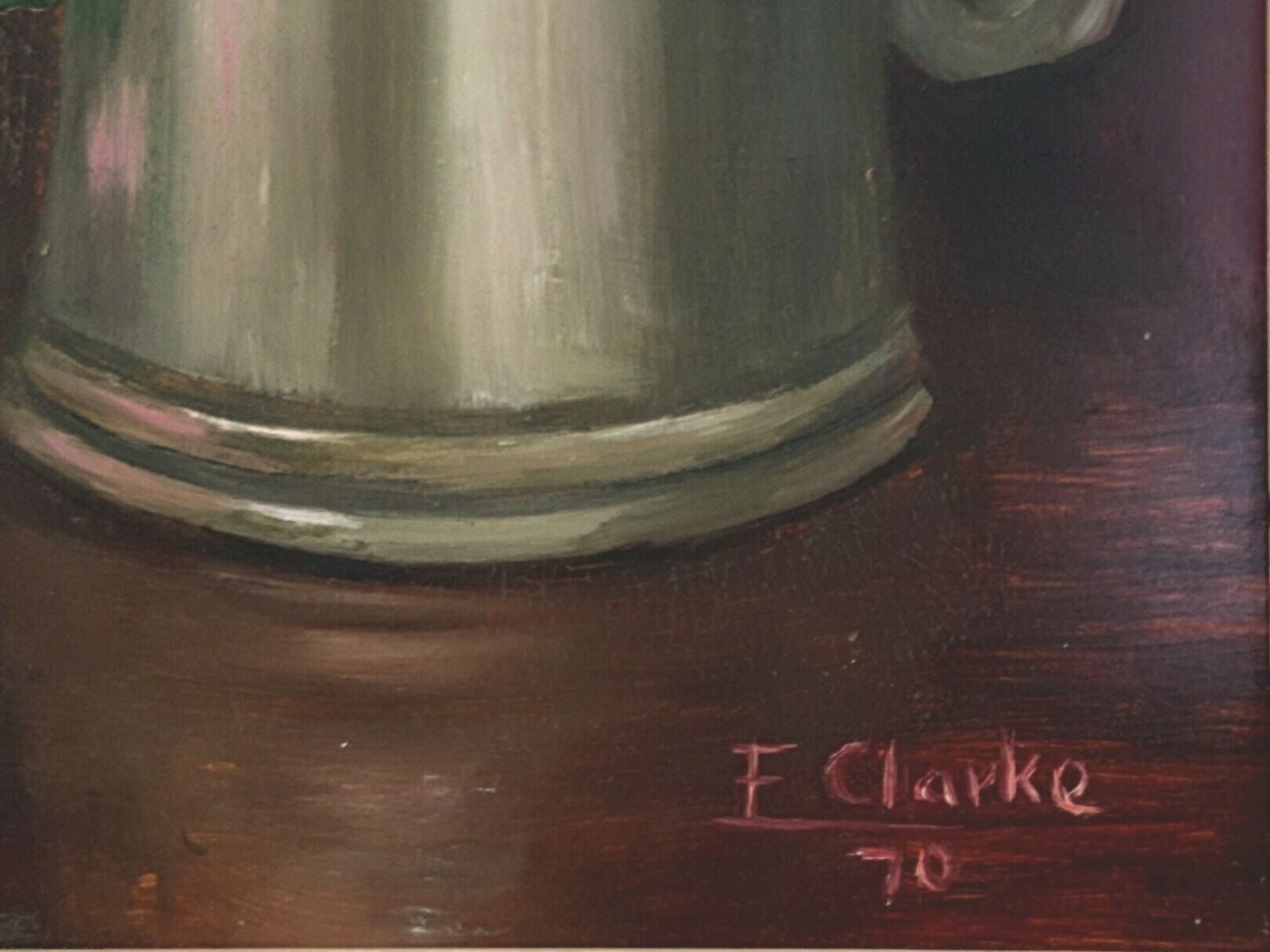 Oil On Board By Enid Clarke, Still Life With Figurine And Chrysanthemum photo for sale