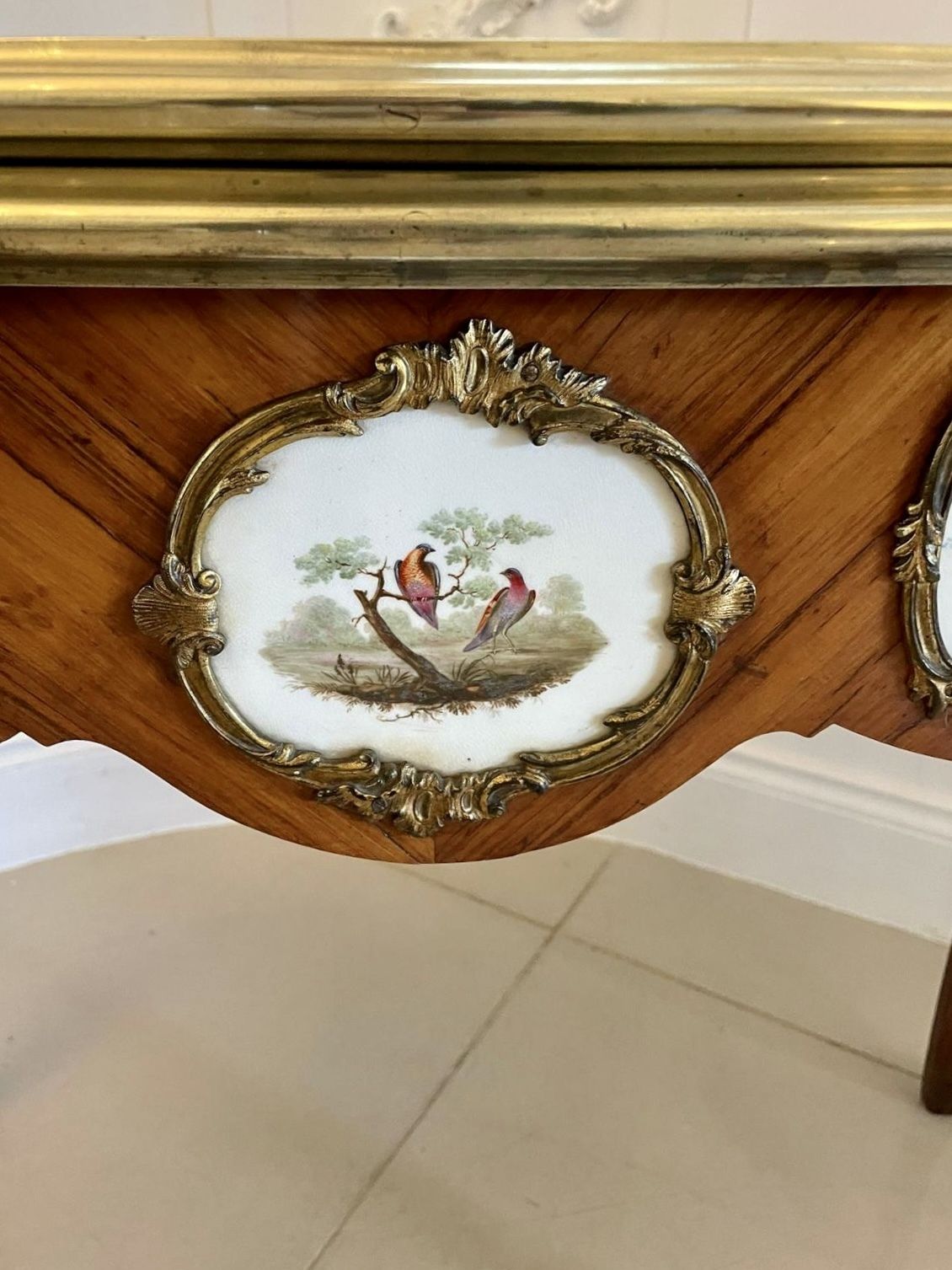 photo furniture Outstanding Quality Antique Porcelain And Ormolu Mounted Kingwood Table By G T Morant, London