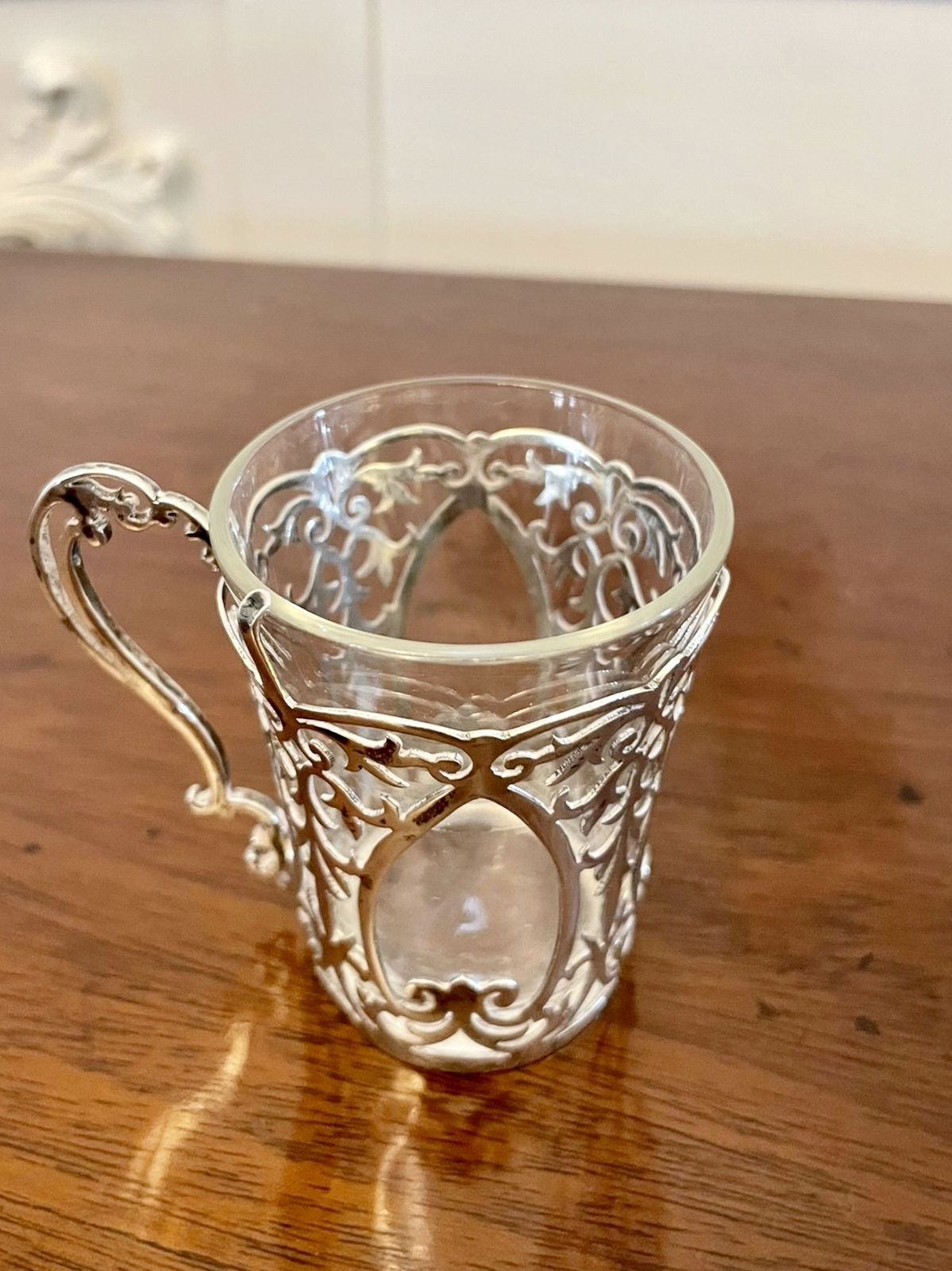 Fine Quality Set Of 6 Antique Solid Silver And Glass Coffee Cups photo 1025.0