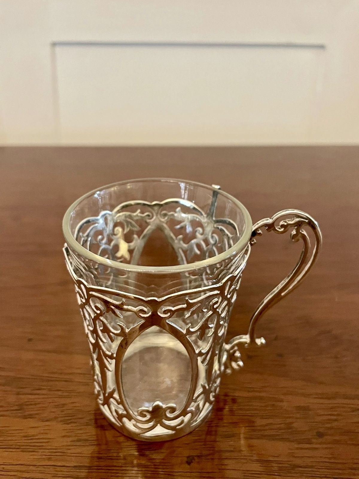 Fine Quality Set Of 6 Antique Solid Silver And Glass Coffee Cups photo vintage