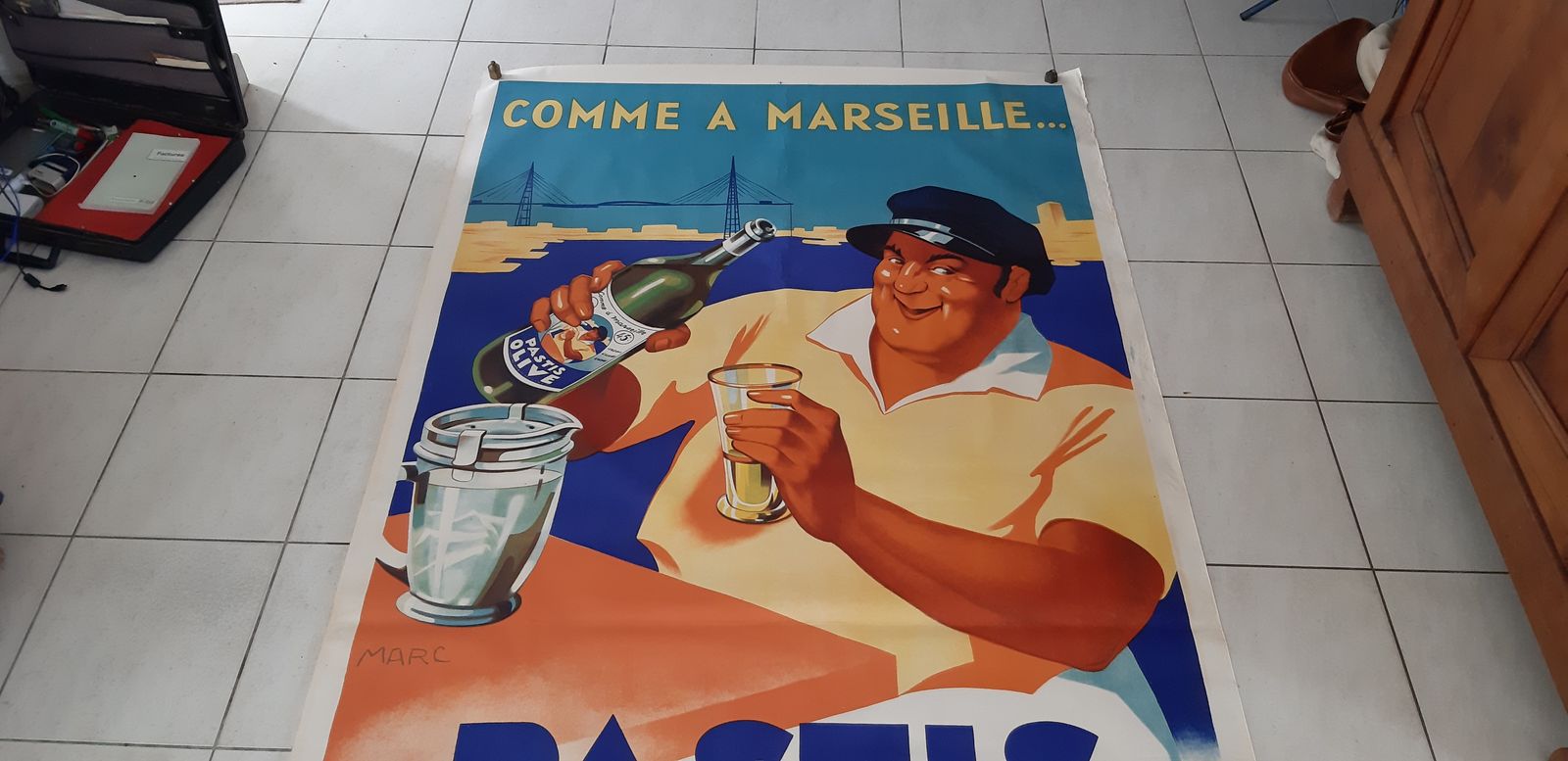 Original Poster From 1935 Du Pastis Olive photo for sale