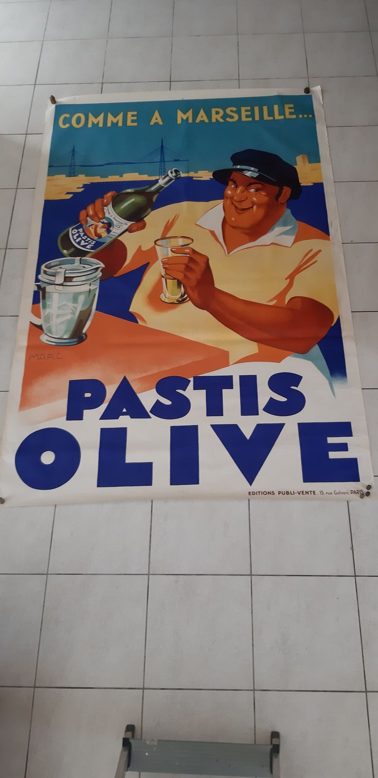 Original Poster From 1935 Du Pastis Olive