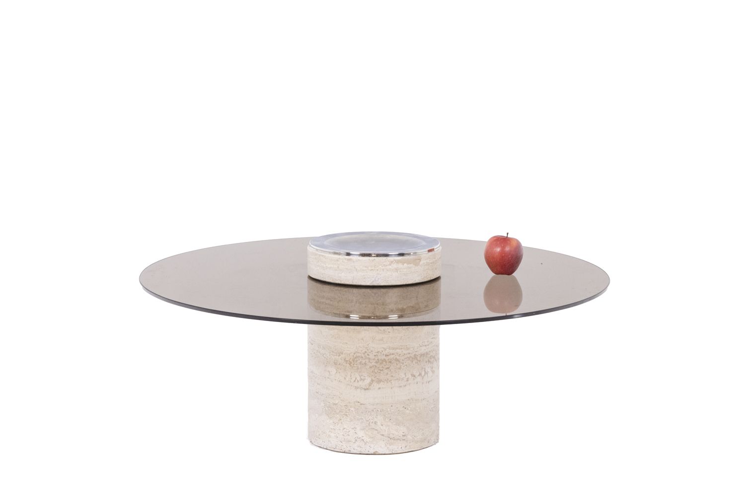 Coffee Table In Travertine And Smoked Glass, 1970s photo vintage