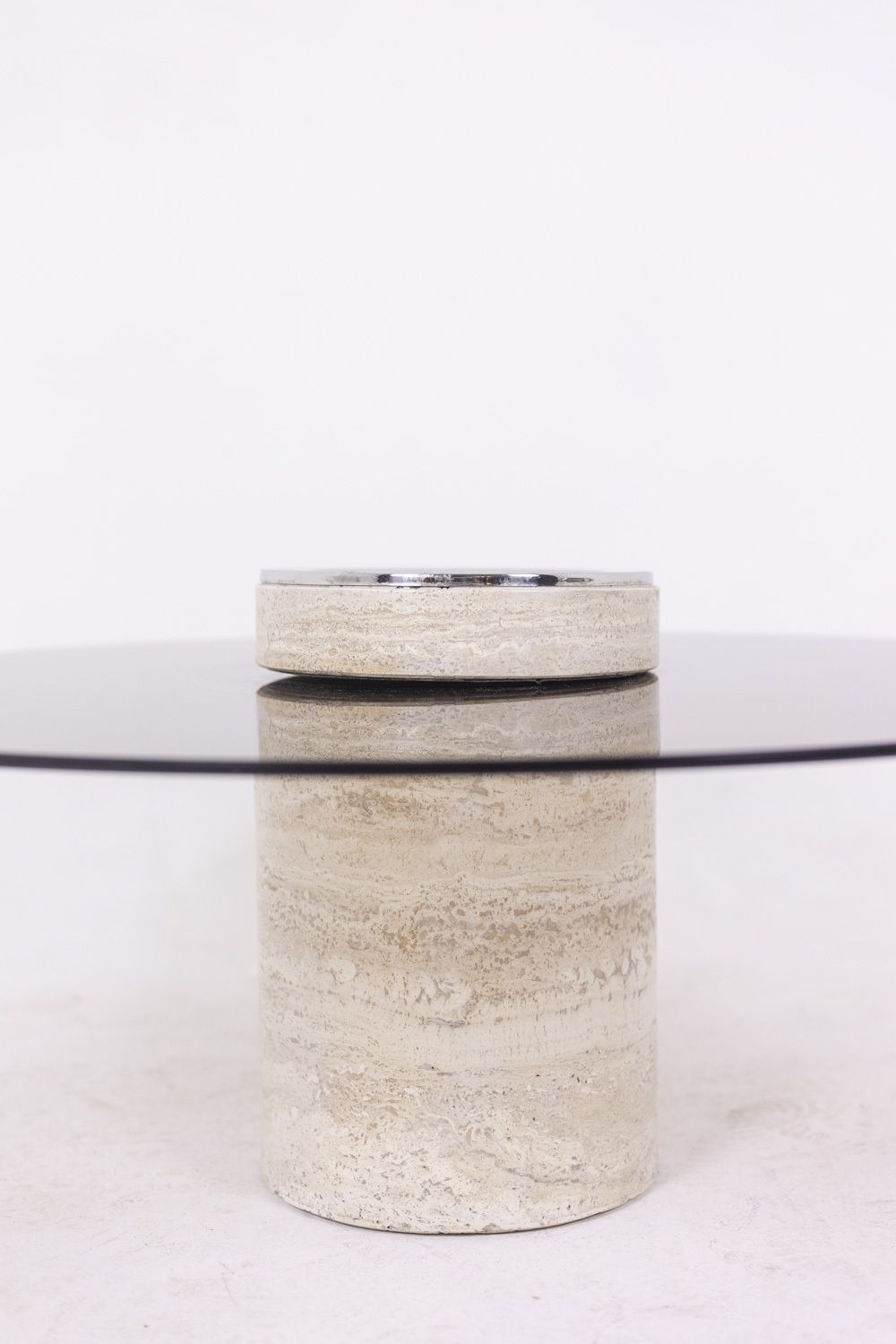 Coffee Table In Travertine And Smoked Glass, 1970s photo vinterior