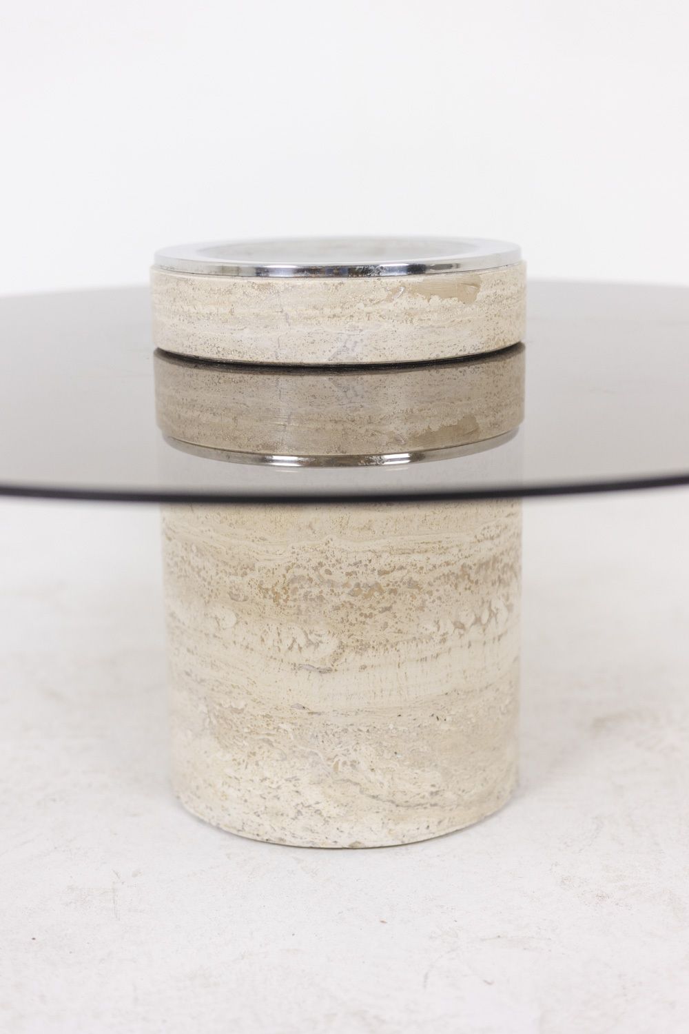 Coffee Table In Travertine And Smoked Glass, 1970s photo buy