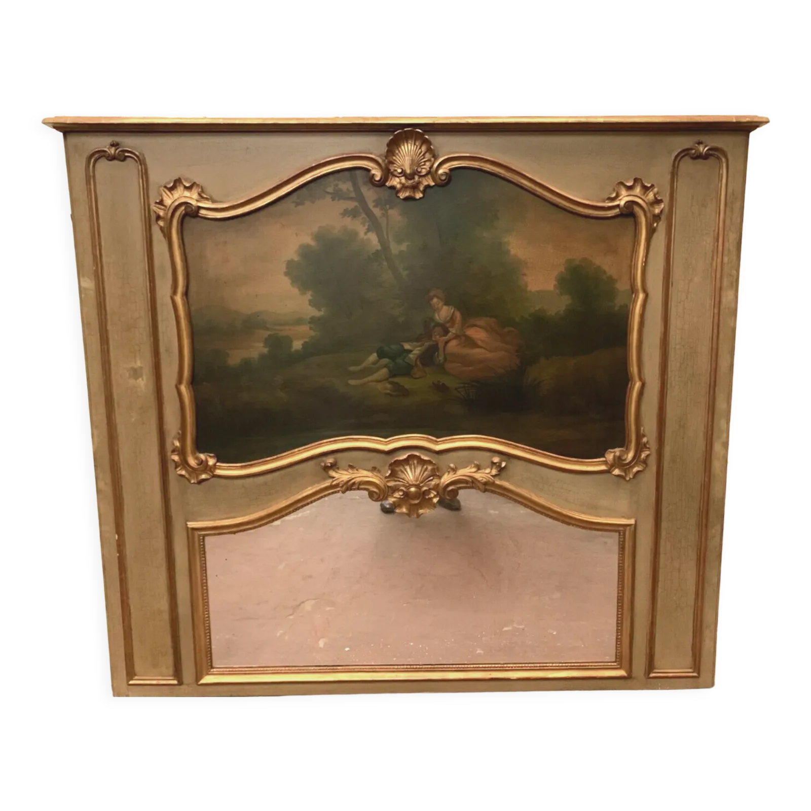 Louis XV Style Trumeau In Patinated And Gilded Wood XX Century