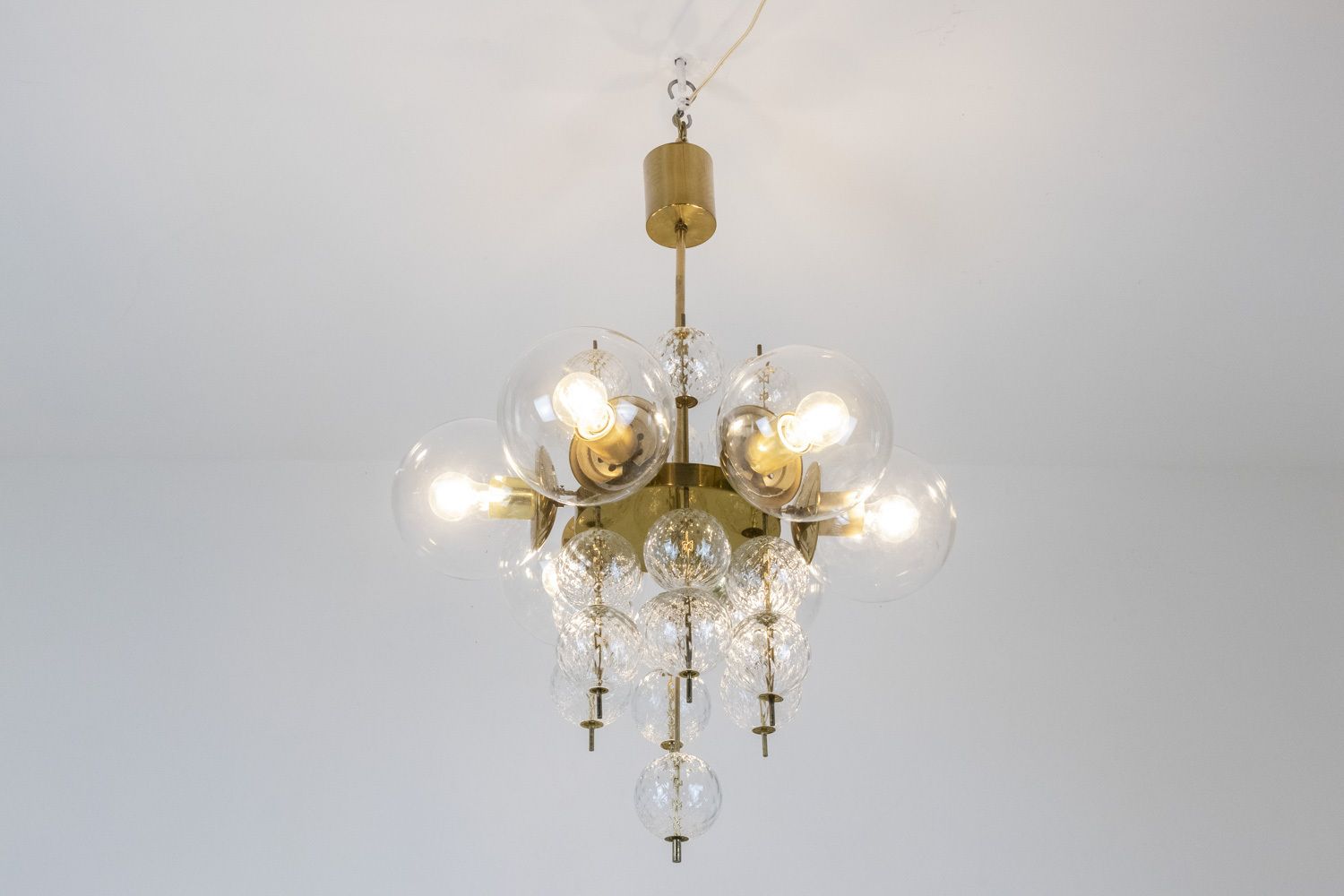 Chandelier In Golden Brass And Blown Glass, 1970s photo furniture