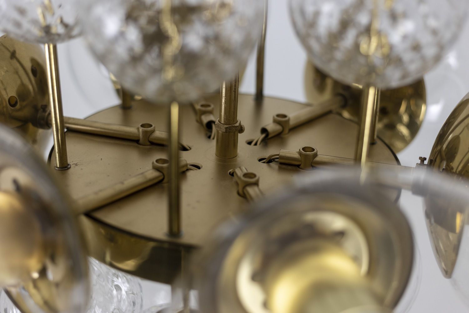 Chandelier In Golden Brass And Blown Glass, 1970s photo Lighting