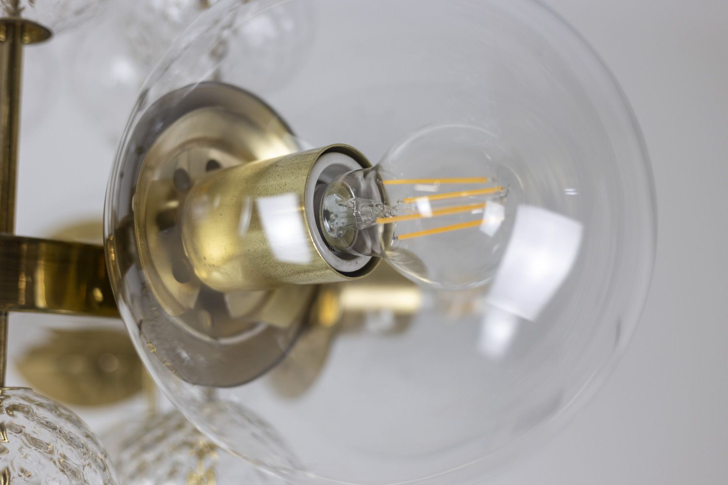 Chandelier In Golden Brass And Blown Glass, 1970s photo vintage