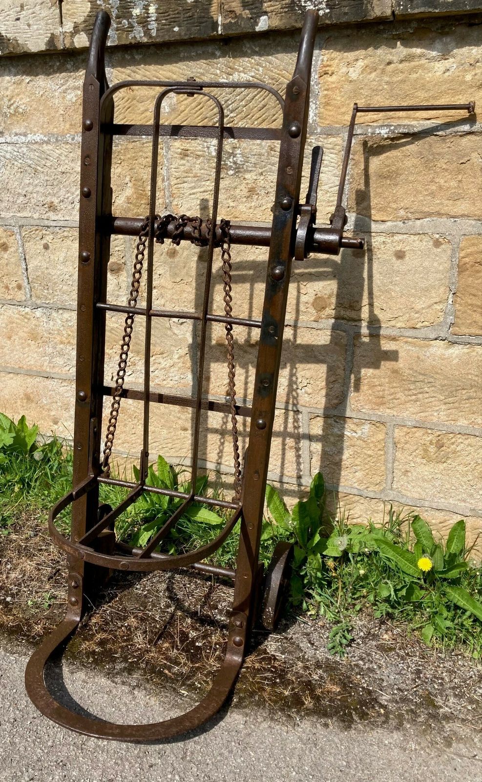 photo for sale Victorian Cast Iron And Wood Railway Porters Adjustable Luggage Trolley.Lincoln Railway Station.Rare