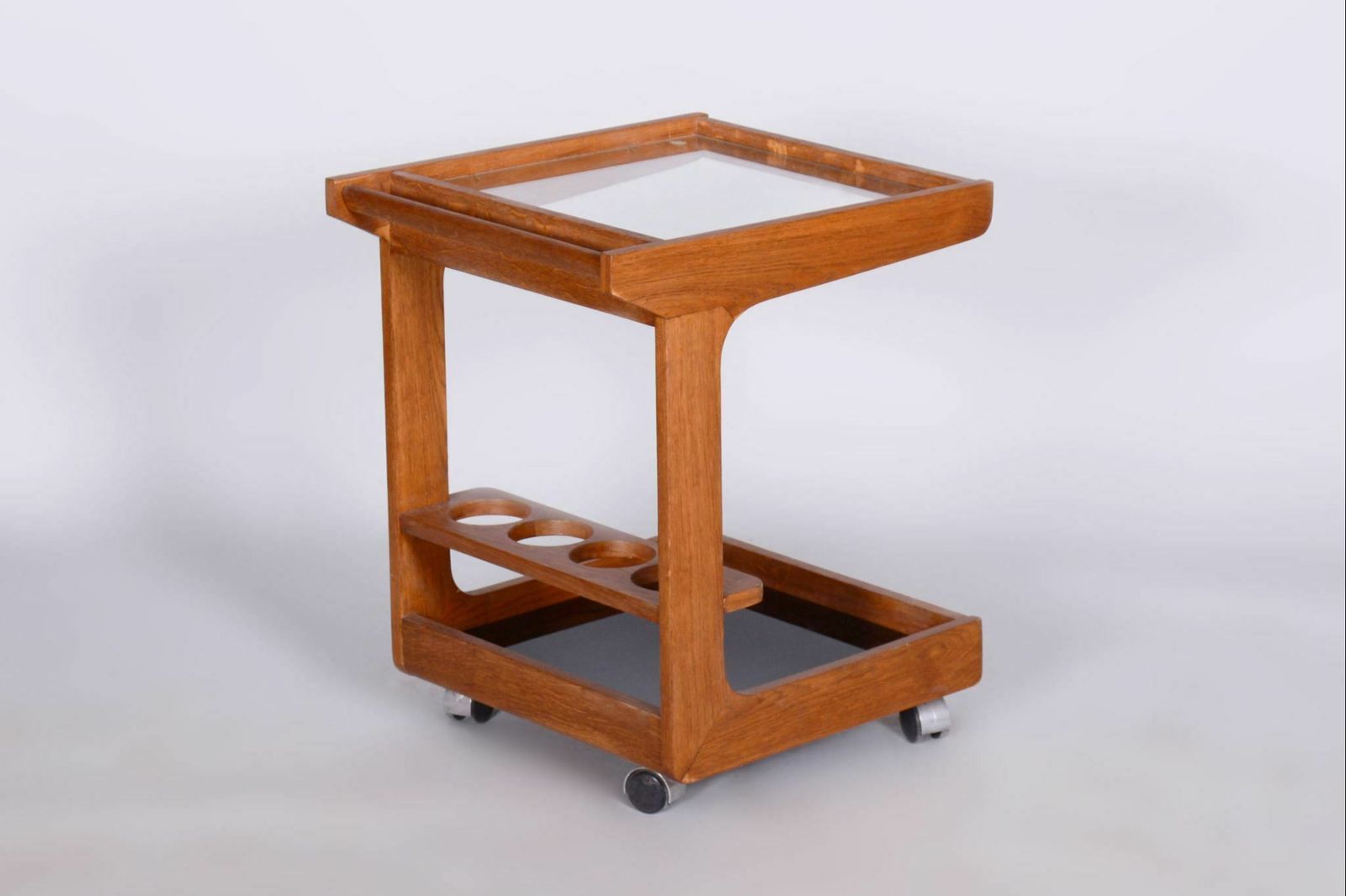 Restored Midcentury Trolley, Mahogany, Glass, Revived Polish, Czechia, 1960s photo for sale