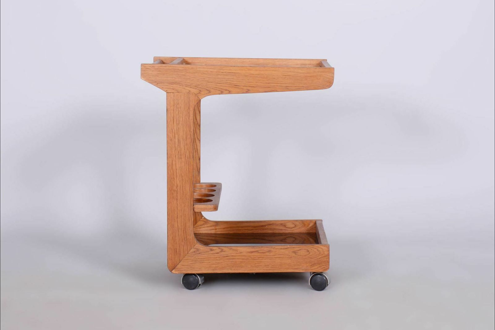 Restored Midcentury Trolley, Mahogany, Glass, Revived Polish, Czechia, 1960s photo vintage
