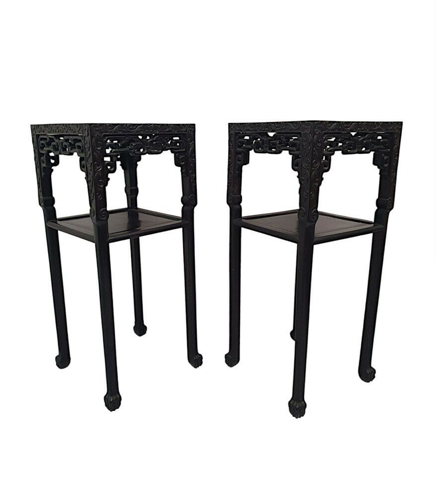 A Very Rare And Fine Pair Of 19th Century Chinese Marble Topped Plant Or Bust Stands photo furniture