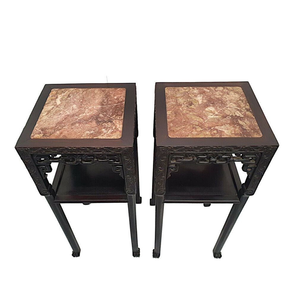 A Very Rare And Fine Pair Of 19th Century Chinese Marble Topped Plant Or Bust Stands photo Furniture