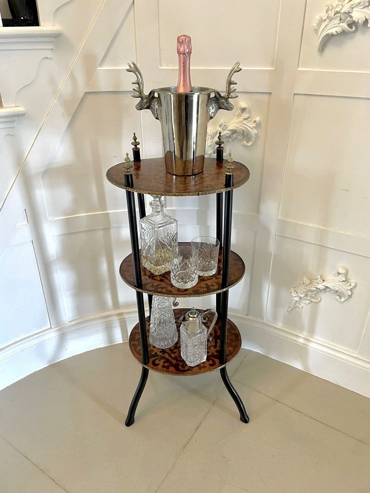Antique Three Tier Oval Inlaid Display Shelves photo furniture
