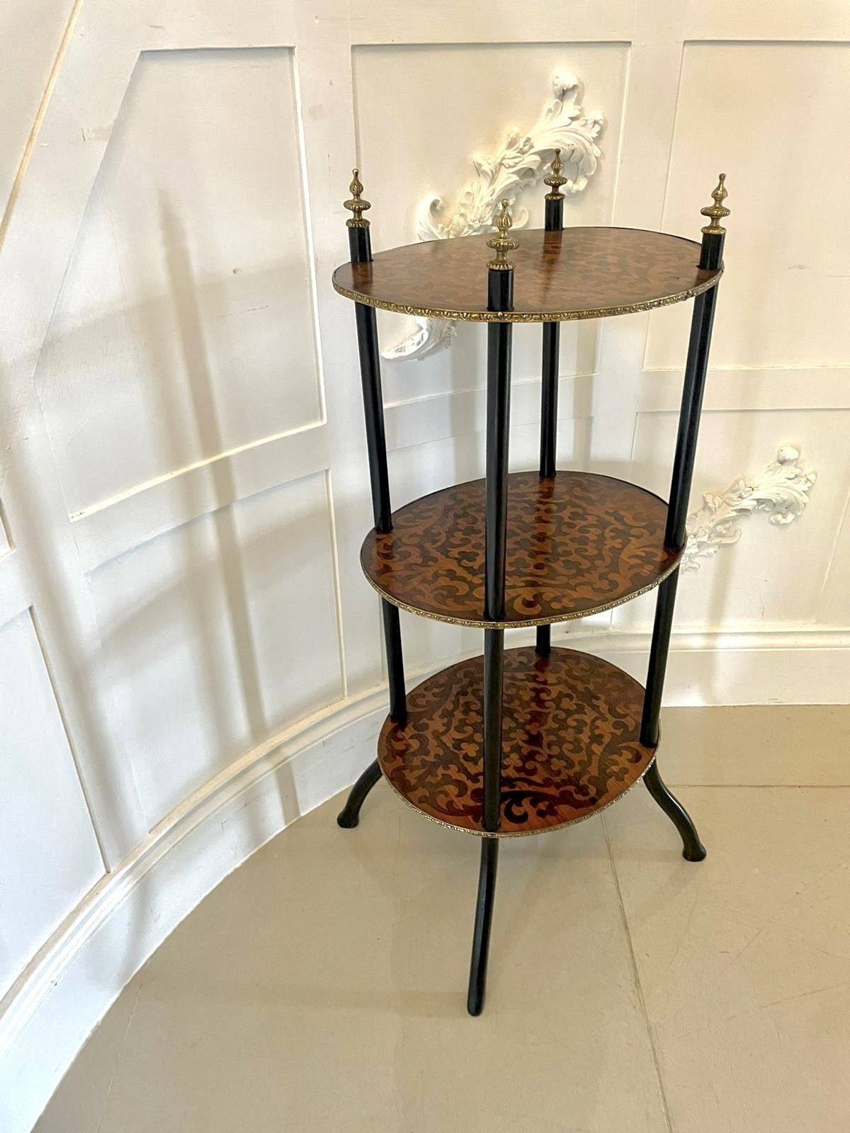Antique Three Tier Oval Inlaid Display Shelves photo Furniture