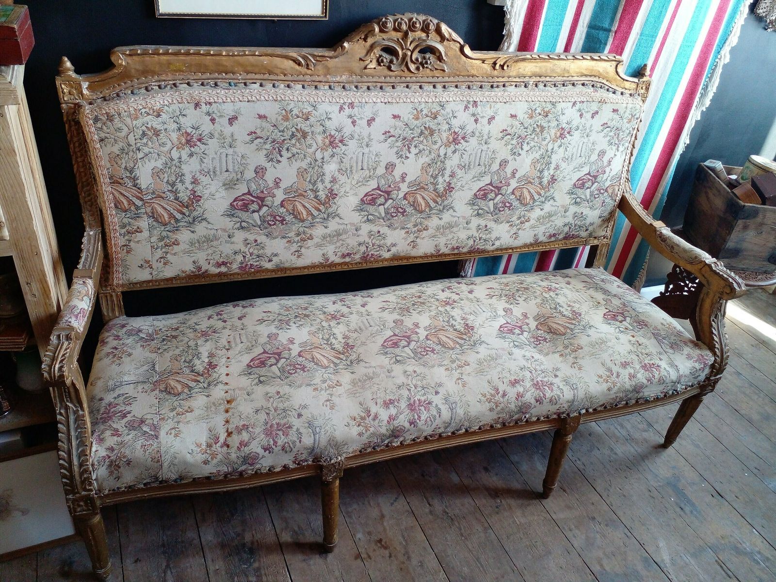 Antique French Gilt Aubusson Settee photo for sale