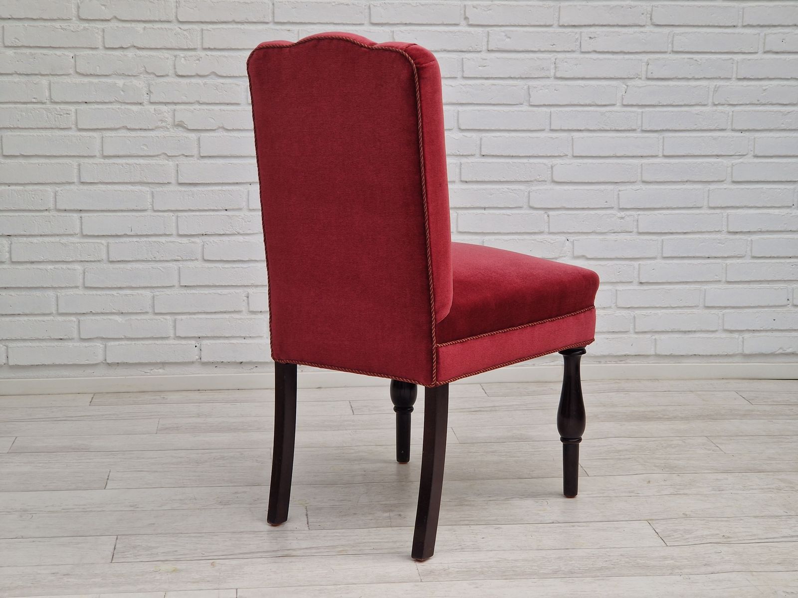 Furniture 1950s, Danish Design, Set Of 4 Dinning Chairs, Oak Wood, Cherry Red Velour. photo