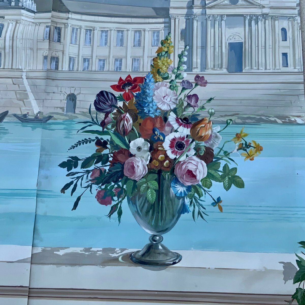 Large Panoramic Painted Canvas Xviiith Century Style. Century, The Monuments Of Paris photo Art