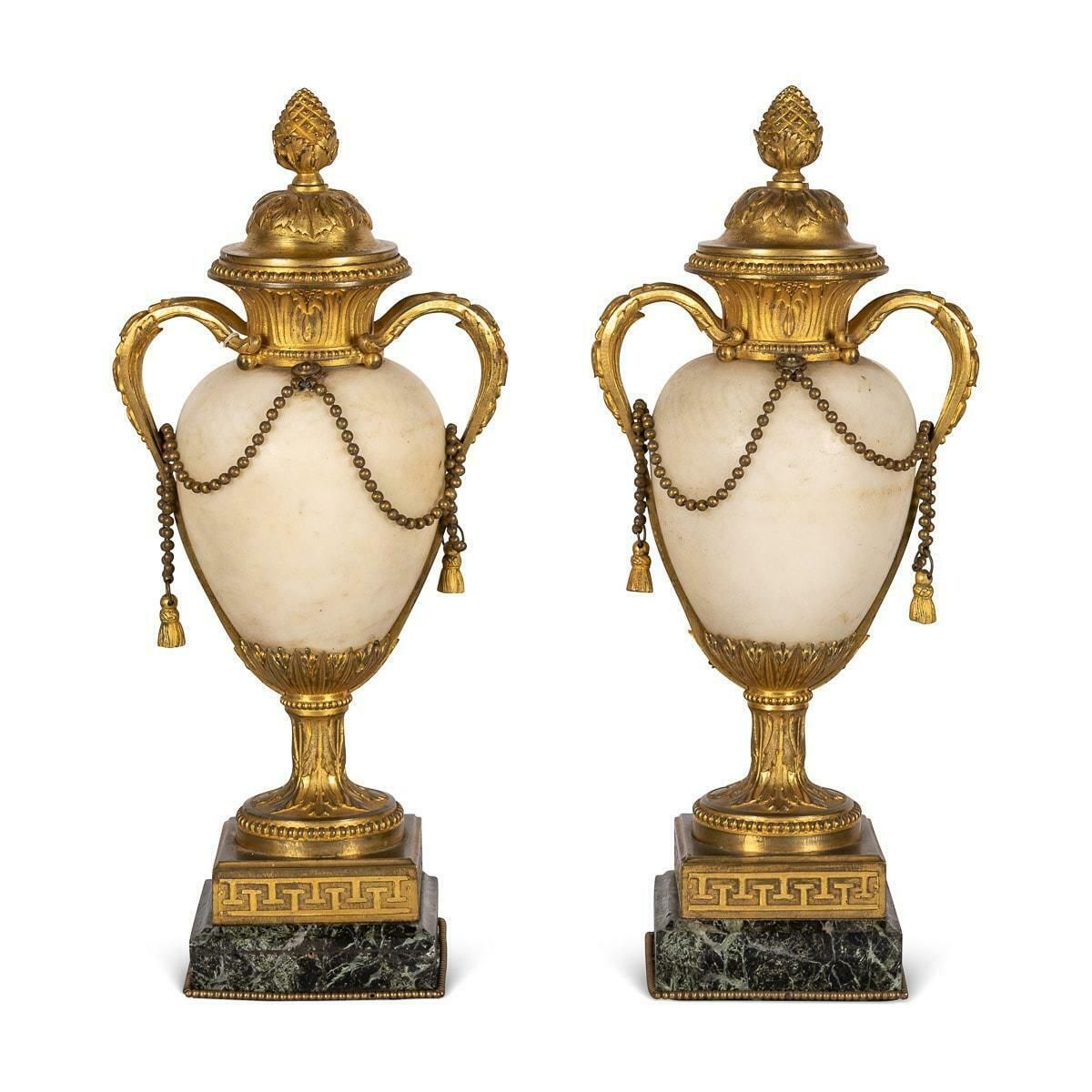 19th Century French Napoleon III Ormolu & White Marble Urns, C.1850 photo Home Decor