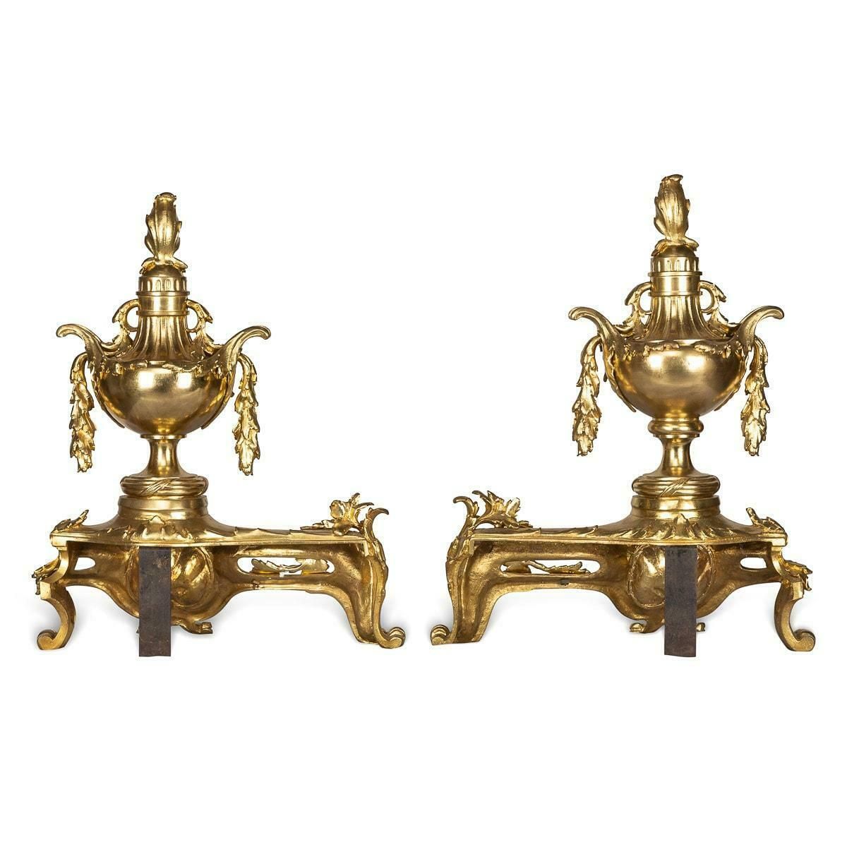 19th Century French Pair Of Ormolu Bronze Fireplace Chenets, C.1840 photo furniture