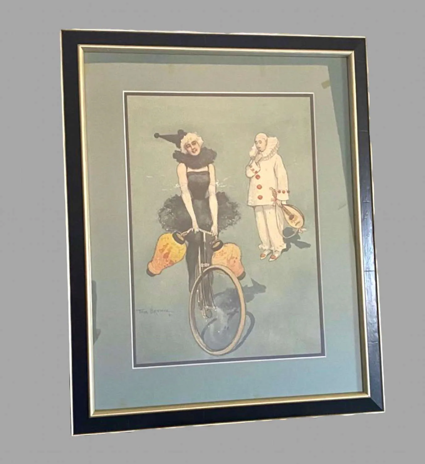 Tom Browne Ri (1870 1910), Dancer Riding A Bike And A Confused Pierrot photo 695.0