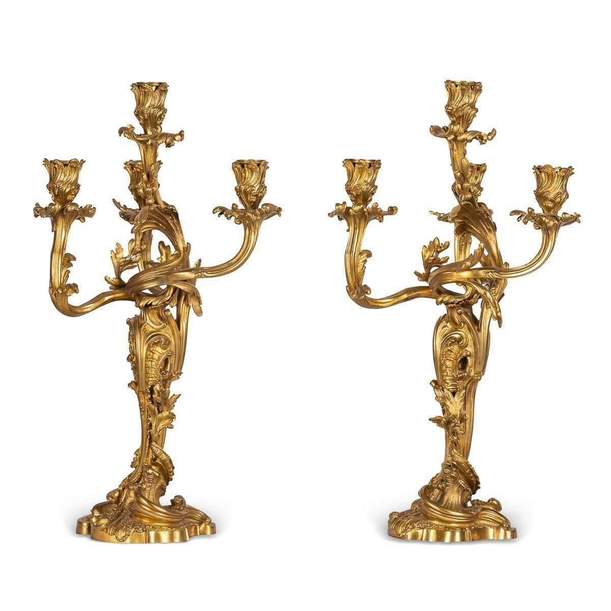 19th Century French Pair Of Louis XV Style Ormolu Four Light Candelabra, C.1880 photo furniture