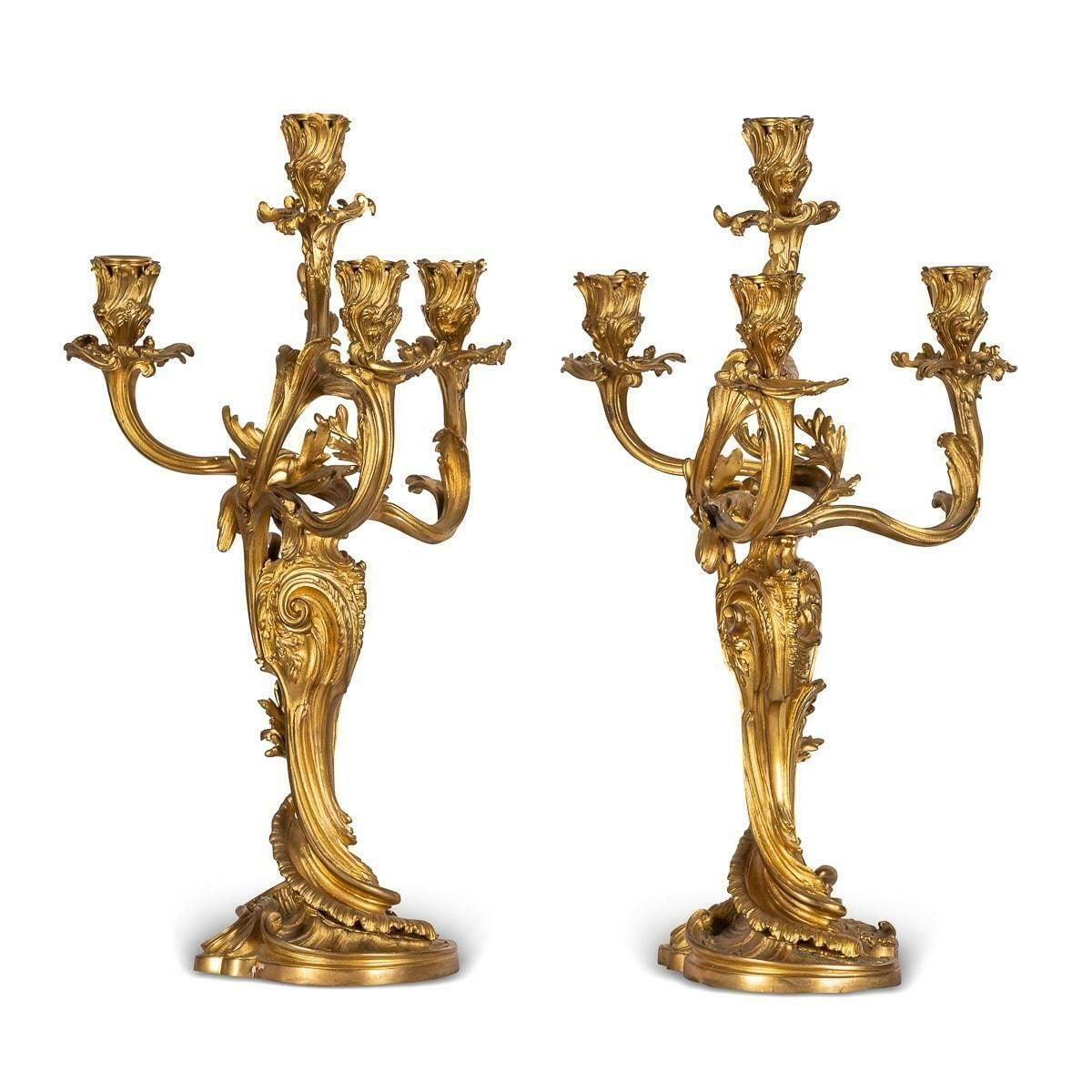 19th Century French Pair Of Louis XV Style Ormolu Four Light Candelabra, C.1880 photo Home Decor
