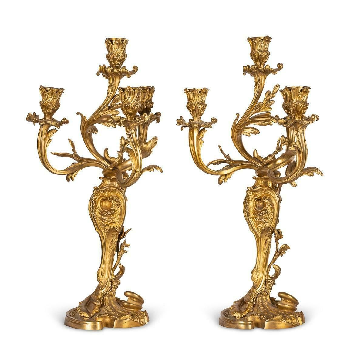 19th Century French Pair Of Louis XV Style Ormolu Four Light Candelabra, C.1880 photo 5595.0