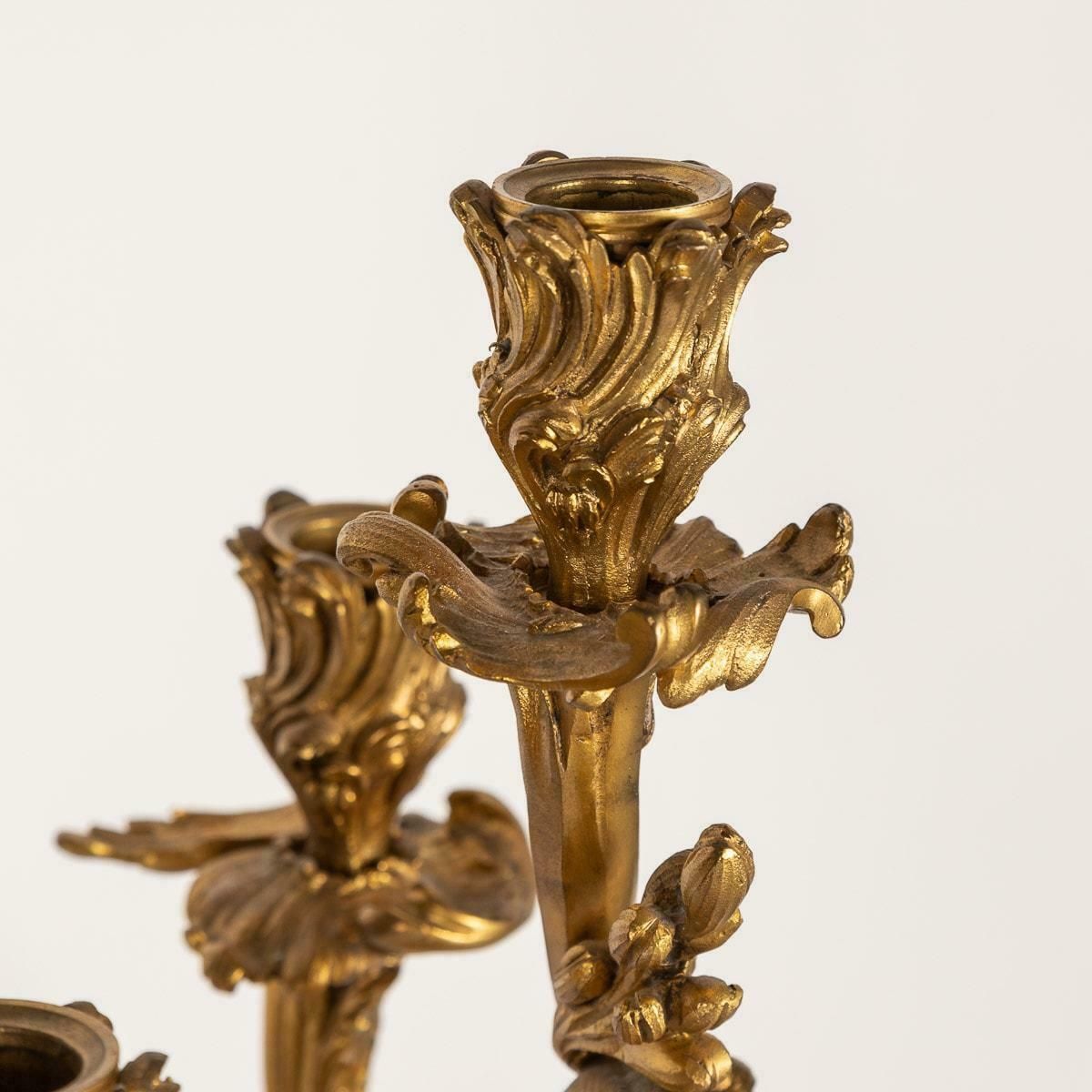 19th Century French Pair Of Louis XV Style Ormolu Four Light Candelabra, C.1880 photo vintage