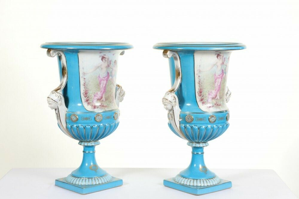 Pair Sevres Urns Porcelain Cherub Campana Vase photo 645.0
