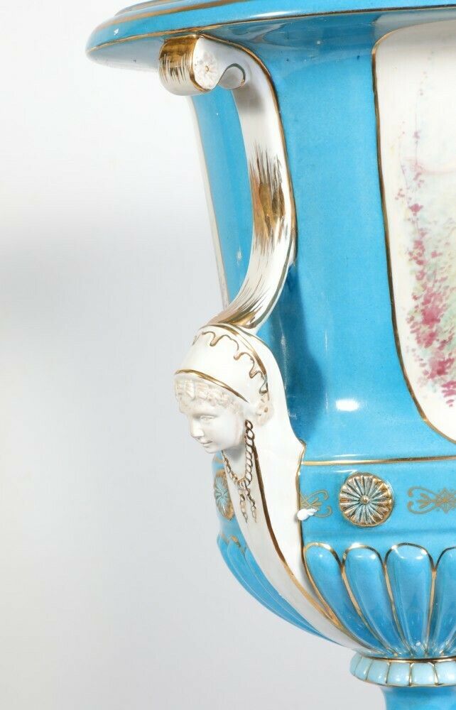 photo furniture Pair Sevres Urns Porcelain Cherub Campana Vase