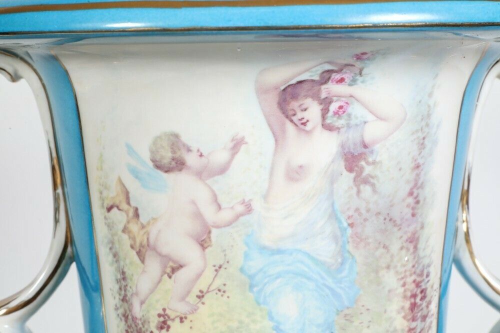 photo buy Pair Sevres Urns Porcelain Cherub Campana Vase