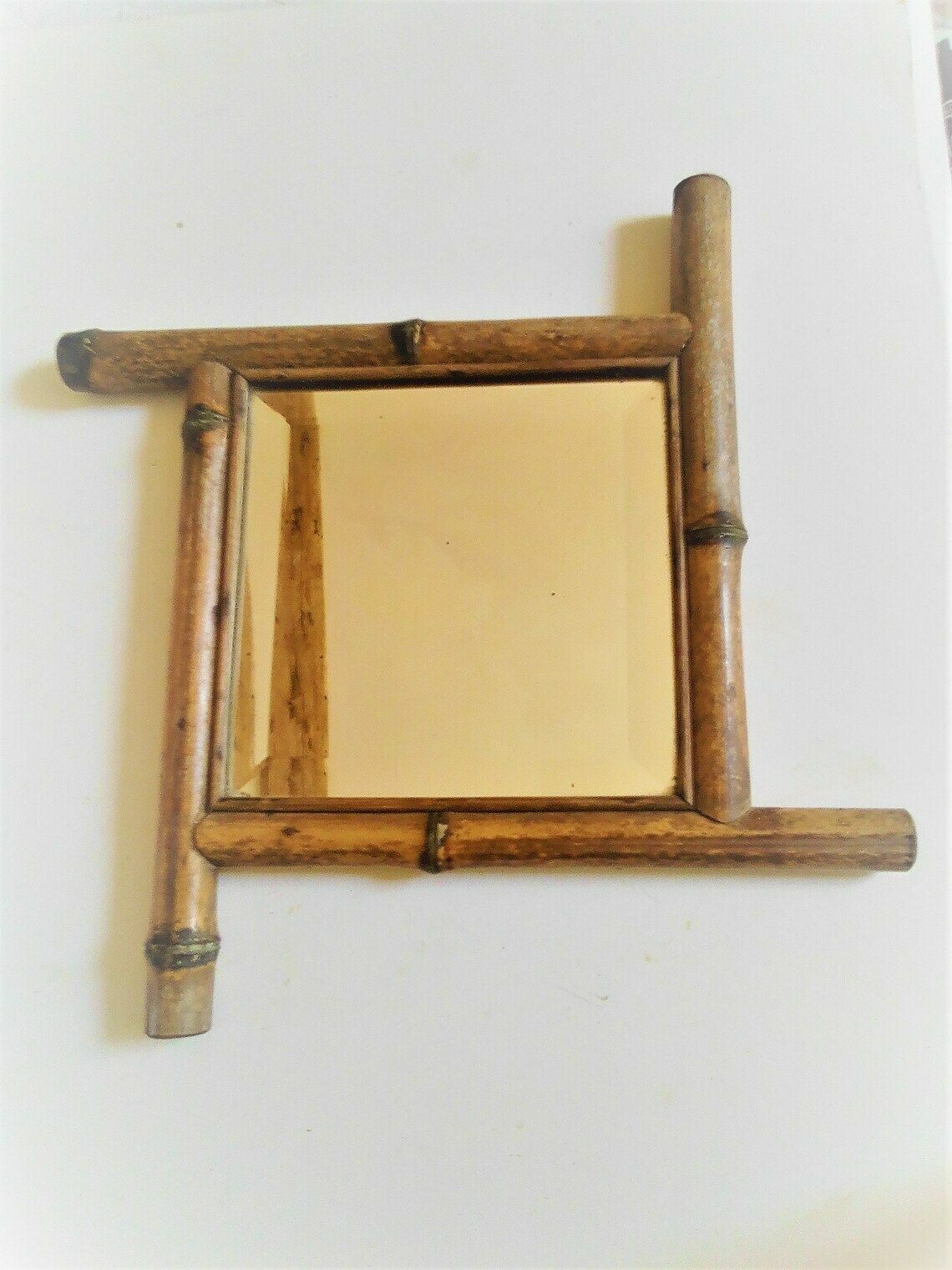 Antique French Real Bamboo Framed Mirror  Diagonal 1900s Antique Mirror Rustic Wood Mirror photo furniture