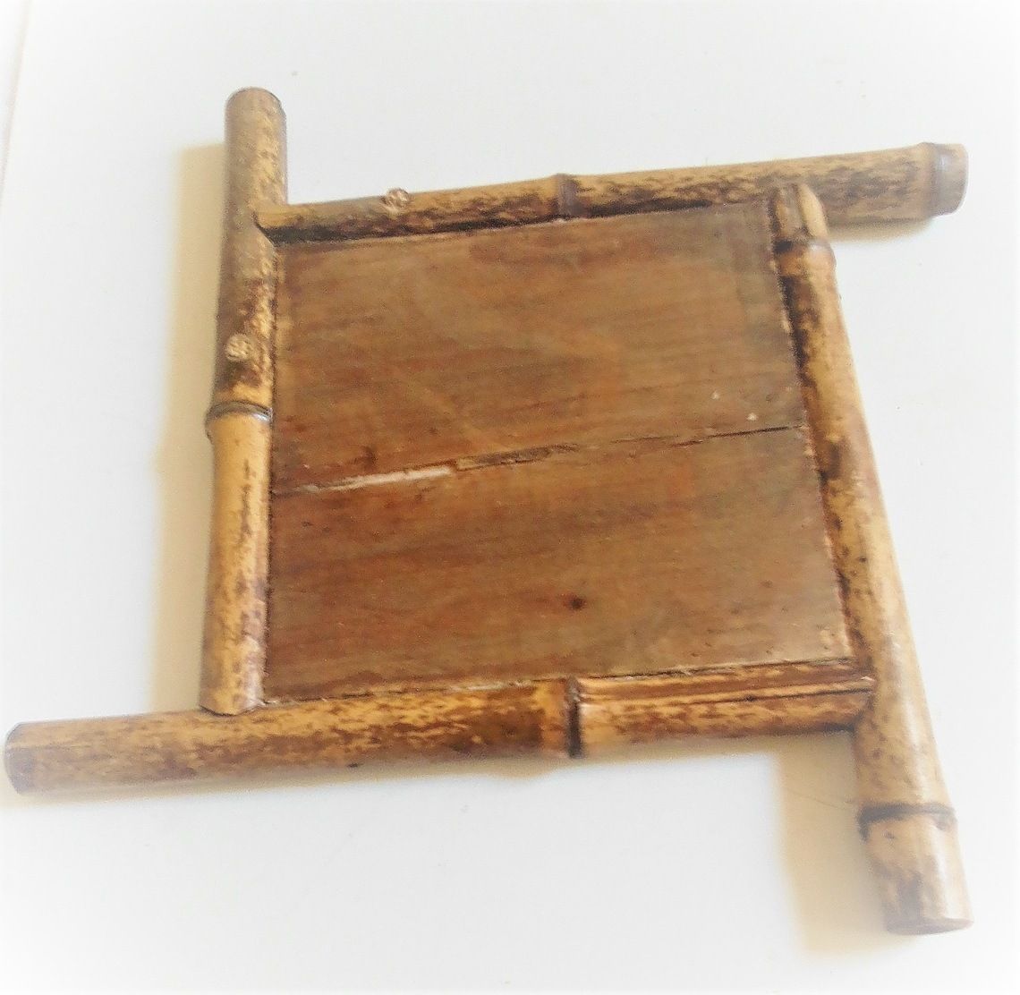 Antique French Real Bamboo Framed Mirror  Diagonal 1900s Antique Mirror Rustic Wood Mirror photo for sale