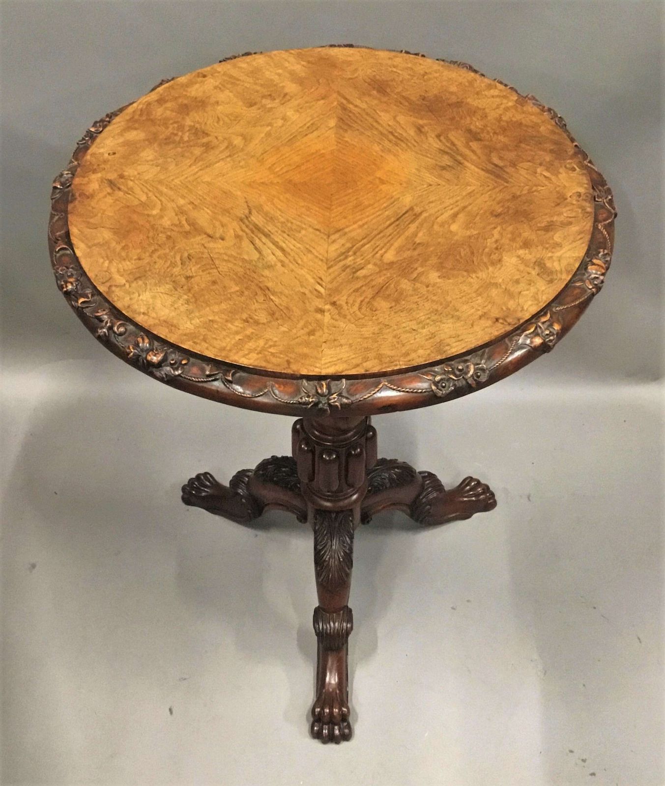 George IV Irish Pollard Oak Tripod Occasional Table photo Furniture