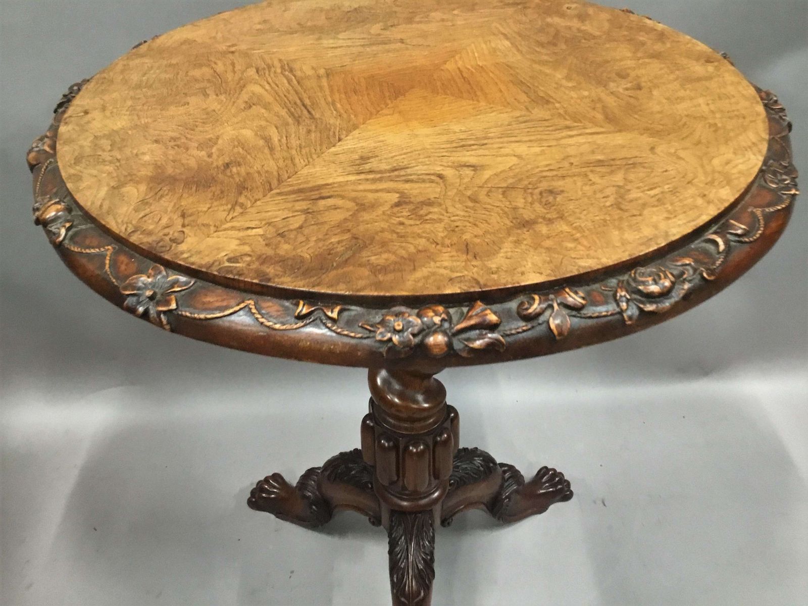 George IV Irish Pollard Oak Tripod Occasional Table photo buy