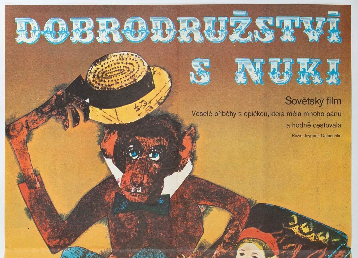 Original Film Poster, Adventures With Nuki, Ivan Kremláček, 1975, Genuine Czech Vintage Print photo vintage