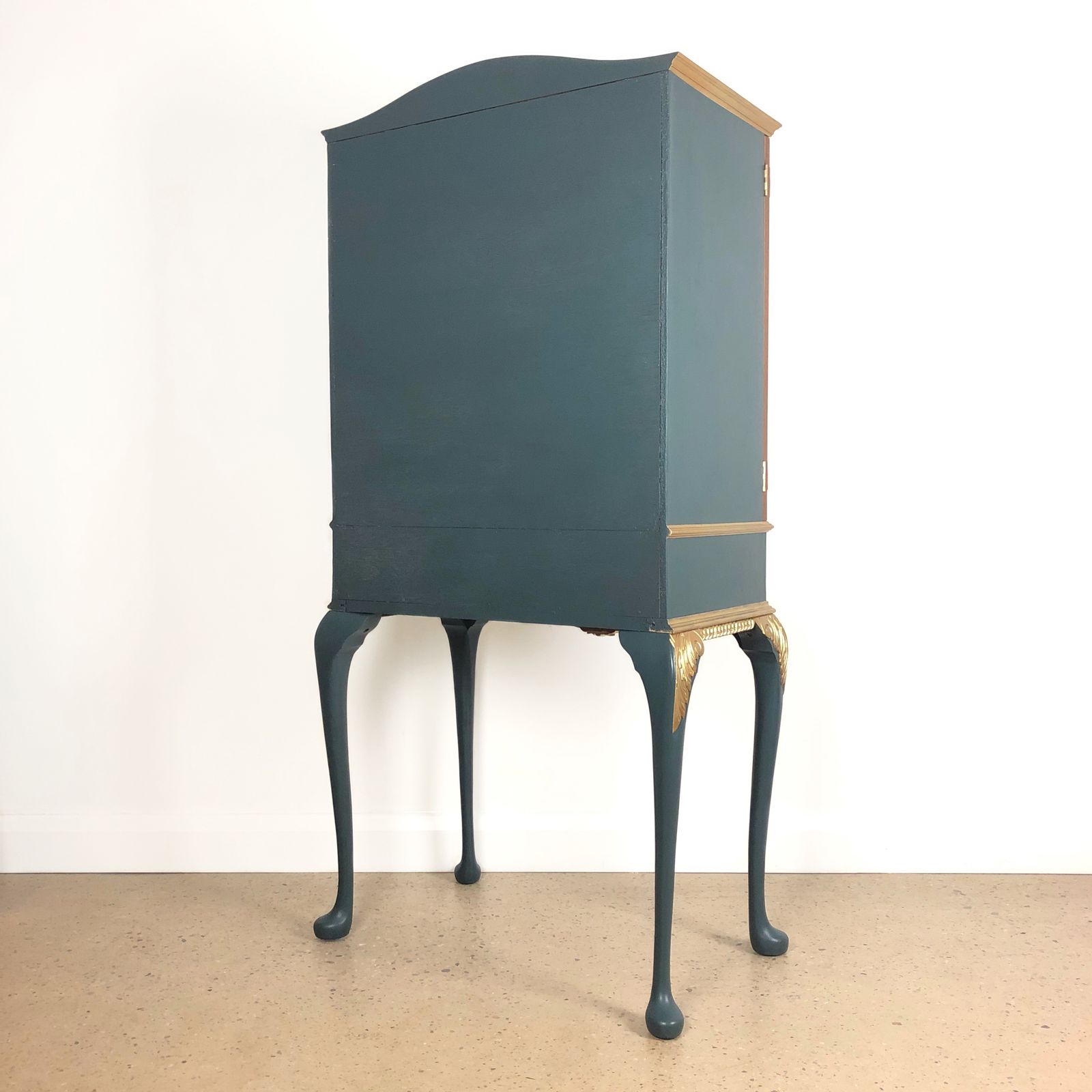photo vintage Vintage Drinks Cabinet, Walnut Cocktail Bar, Gin Bar, Queen Anne Maximalist Rock N Roll, Teal Blue Gold Hand Lettered