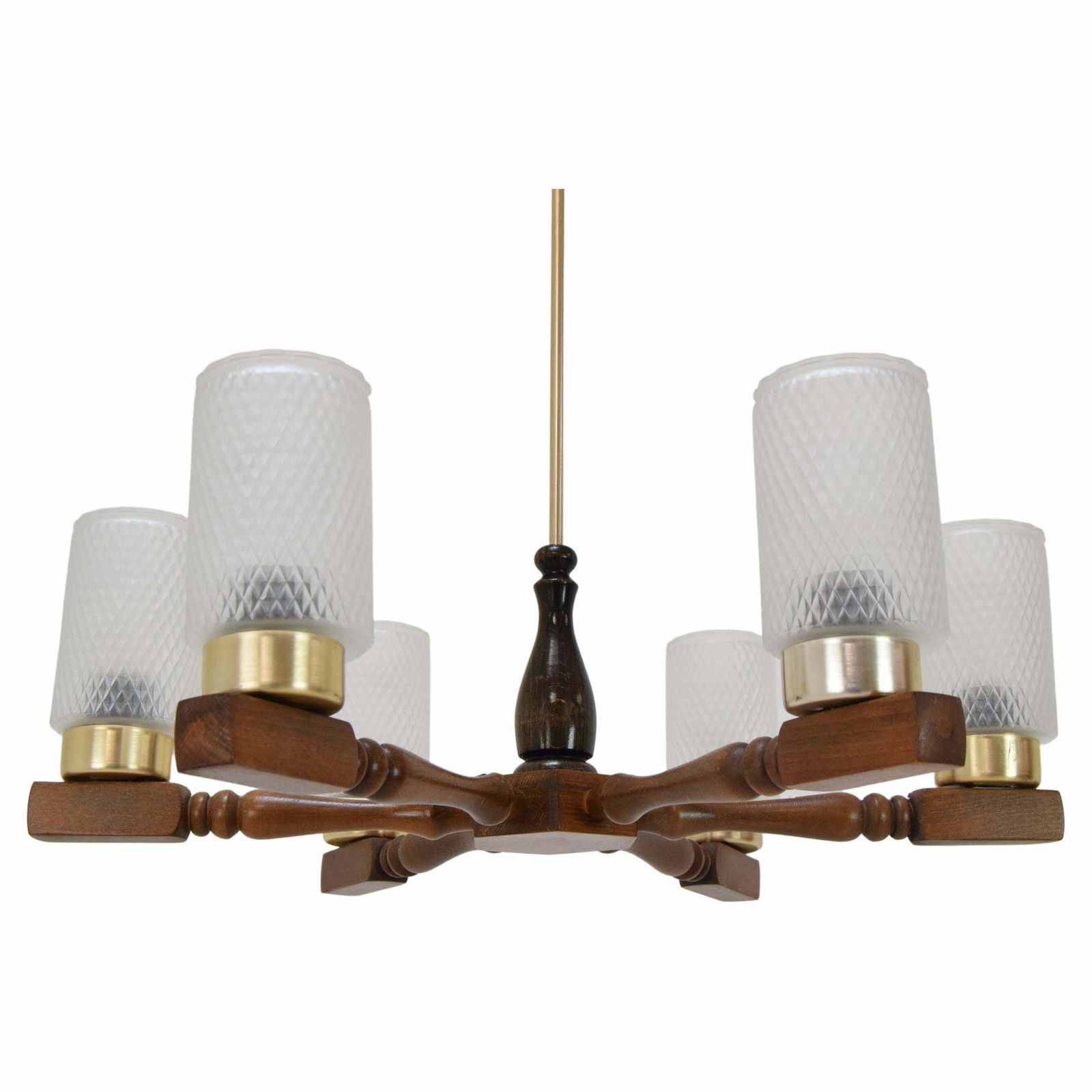Mid Century Wood Chandelier By Inva Litomerice, 1970's.